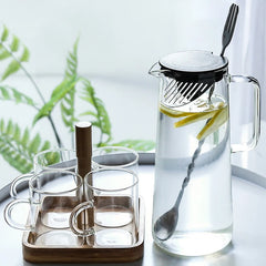 Borosilicate Glass Kettle with Bamboo Lid – 1.5L Transparent Coffee Server with Filter-NIMSY