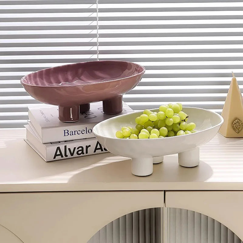 Solid Color Creative Ceramic High Legged Fruit Tray 