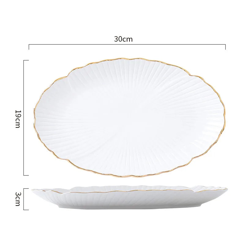 Flower Shape Ceramic Plate Oval Fish Plate 