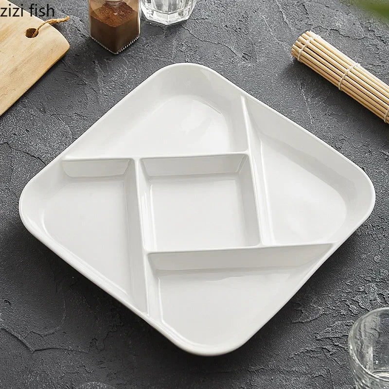 Square Ceramic Multi Grid Plate  Fruit Plate Appetizer Plate Dessert Sushi Dish Artistic Conception Tableware