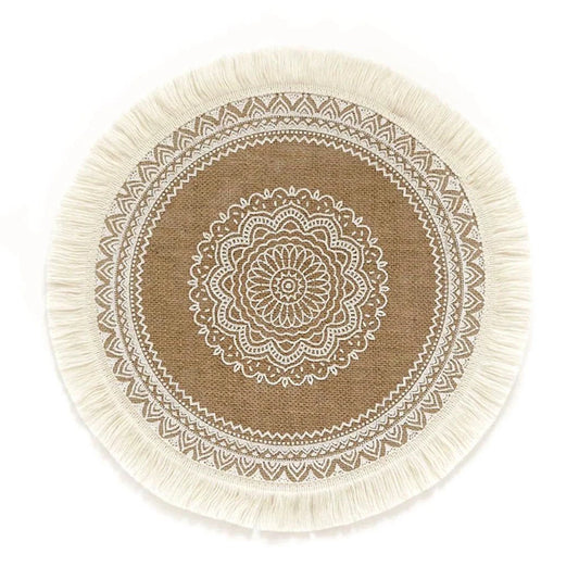 Round Linen Placemat – Vintage Table Mat – 38cm-NIMSY