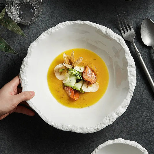 Simple White Ceramic Salad Bowl Kitchen Restaurant