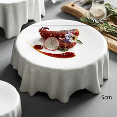 White Ceramic Seasoning Plate – Irregular Round Sauce Dish – 9.8cm-NIMSY