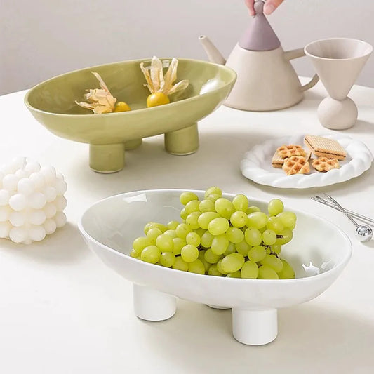 Solid Color Creative Ceramic High Legged Fruit Tray 