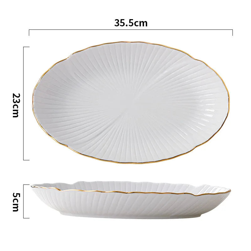 Flower Shape Ceramic Plate Oval Fish Plate 