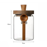Wooden Lid Glass Storage Jars for Food, Spices, Tea, Coffee, and Sugar - Sealed Canisters with Spoon for Kitchen Organization