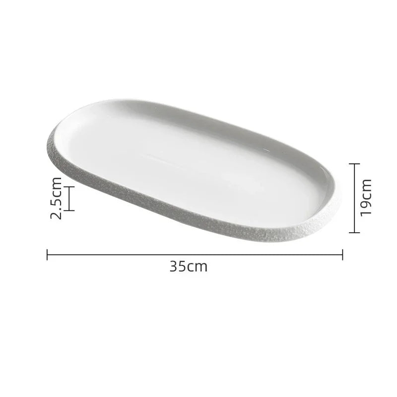 Stone Patterned Edge Oval Plate Ceramic 