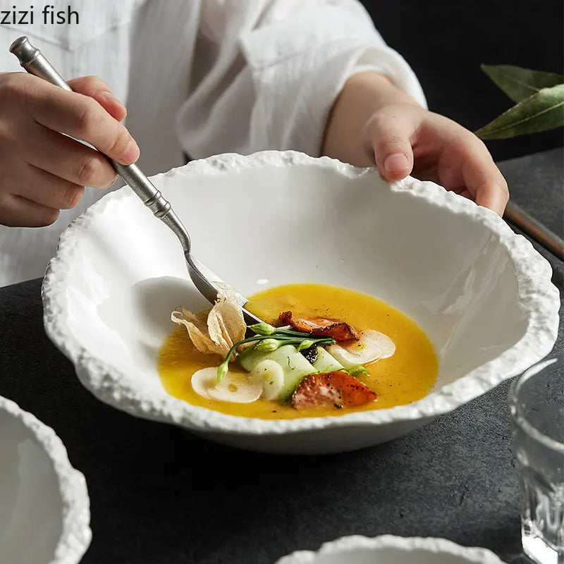 Simple White Ceramic Salad Bowl Kitchen Restaurant