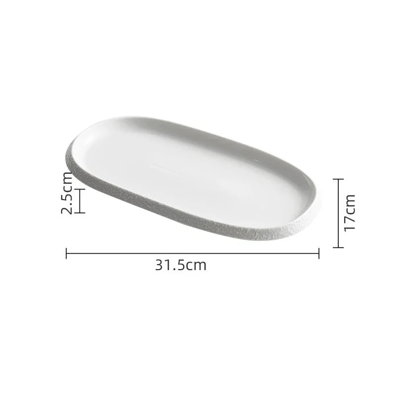 Stone Patterned Edge Oval Plate Ceramic 