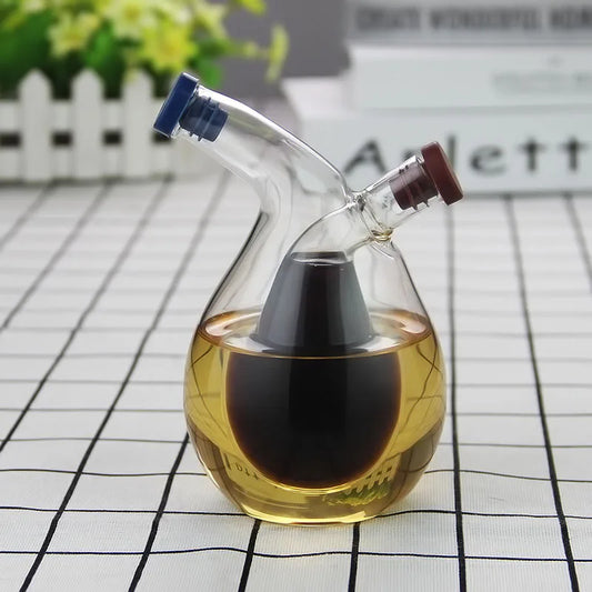 2-in-1 Glass Oil and Vinegar Dispenser – Double Layer Transparent Bottle – 280ml-NIMSY