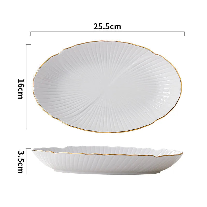 Flower Shape Ceramic Plate Oval Fish Plate 
