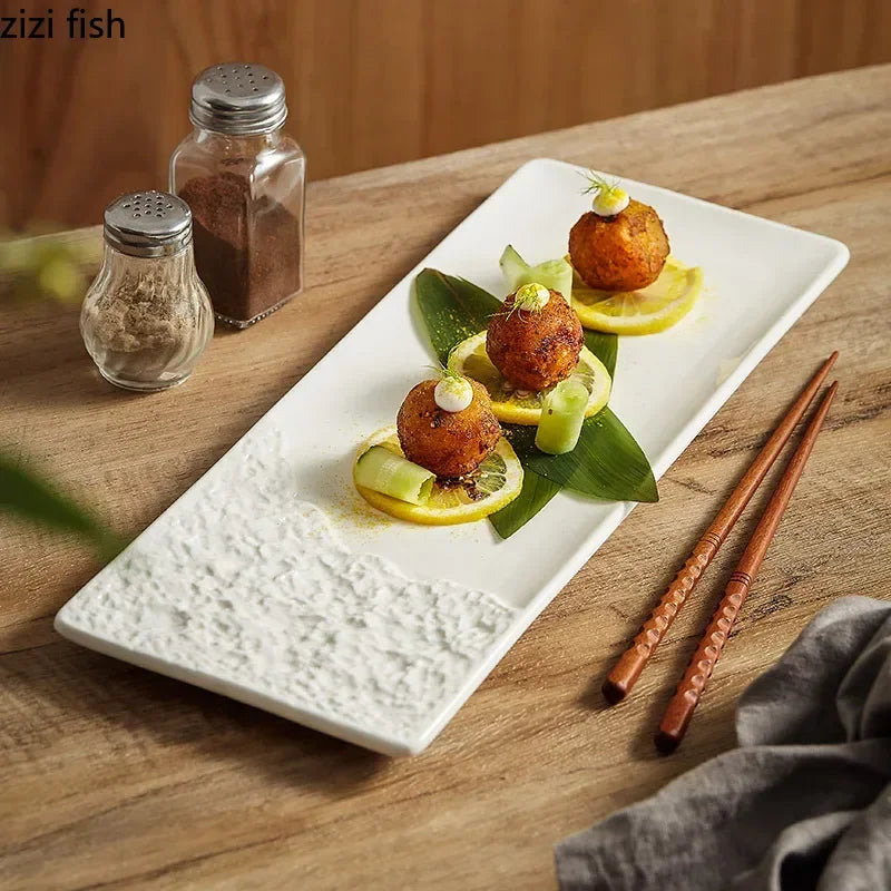 Half Stone Pattern Long Strip Plate Ceramic