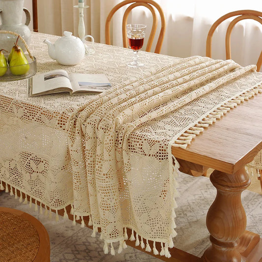 Rustic Style Handmade Crochet Dinner Tablecloth 