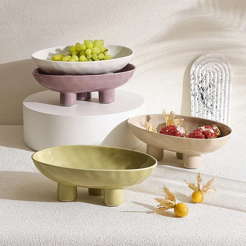 Solid Color Creative Ceramic High Legged Fruit Tray 