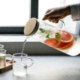 1500ML Thickened Glass Kettle Bamboo Lid with Filter Cover