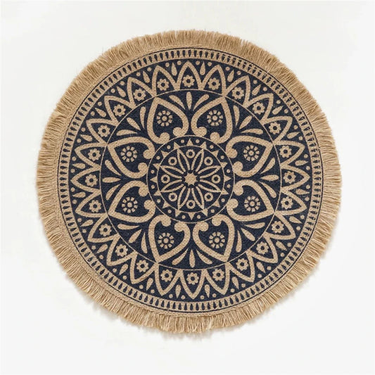 Round Linen Placemat – Vintage Table Mat – 38cm-NIMSY