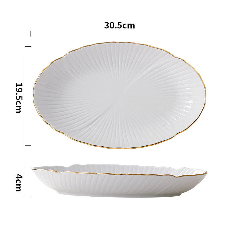 Flower Shape Ceramic Plate Oval Fish Plate 