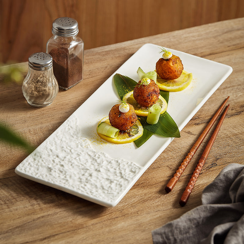 Rock Pattern Porcelain Rectangular Plate – Nordic Style Serving Plate-NIMSY