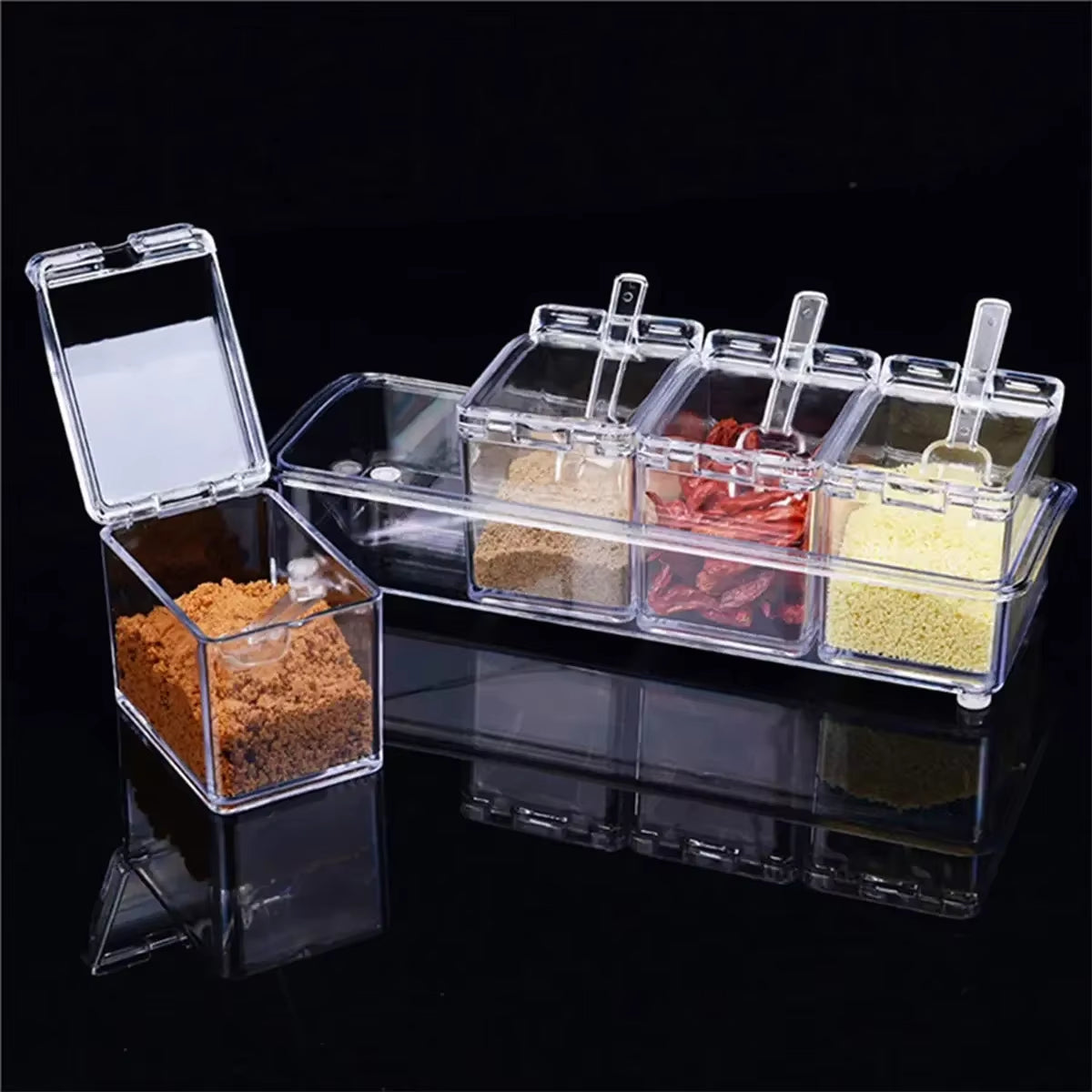 Clear Seasoning Box Set of 4 Crystal Seasoning Storage 