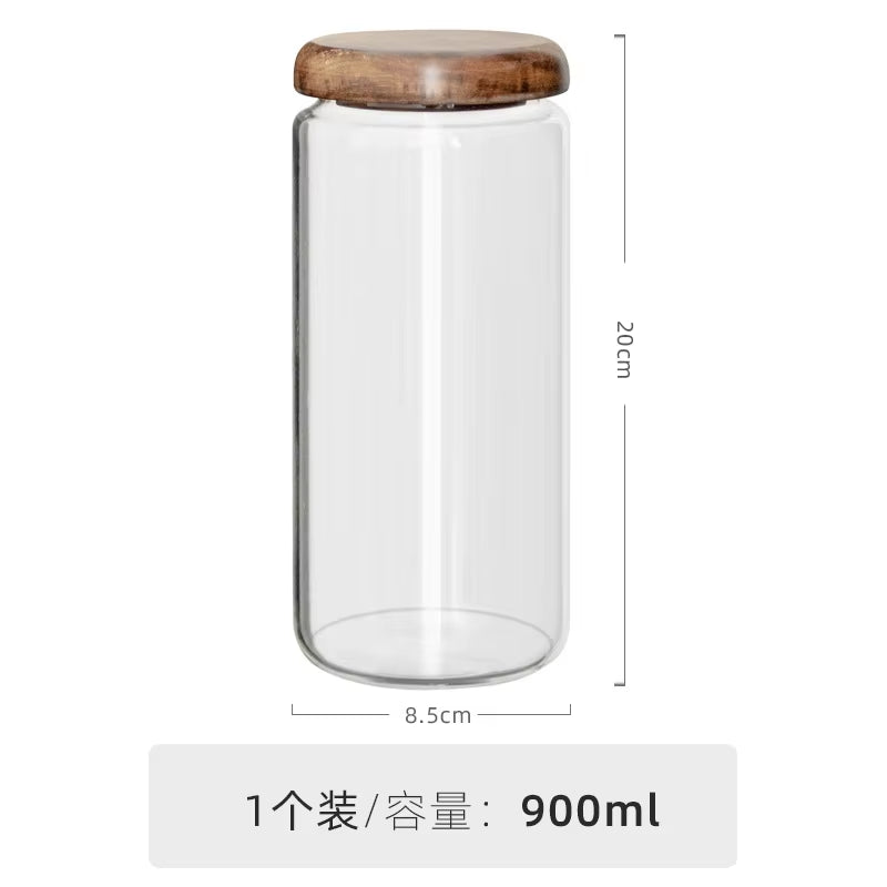 Acacia Wood Lid Glass Storage Jar