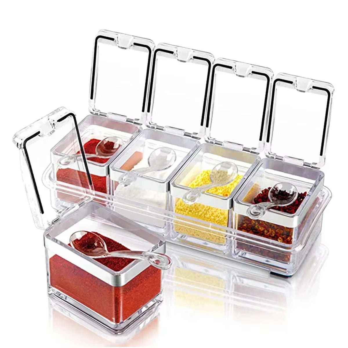 Clear Seasoning Box Set of 4 Crystal Seasoning Storage 