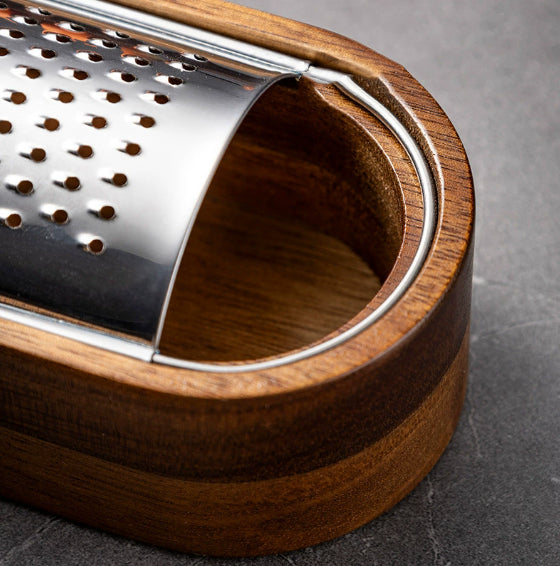 Wooden Cheese Grater with Handle – Stainless Steel Grating Insert – Brown-NIMSY