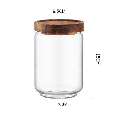 Acacia Wood Glass Storage Jar – Round Kitchen Storage Jar-NIMSY