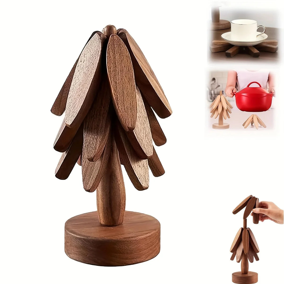 4PCS Wooden Trivets for Hot Dishes Folding 