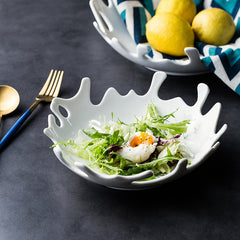 Pure White Porcelain Sculptural Serving Bowl – Irregular Wave Shape-NIMSY